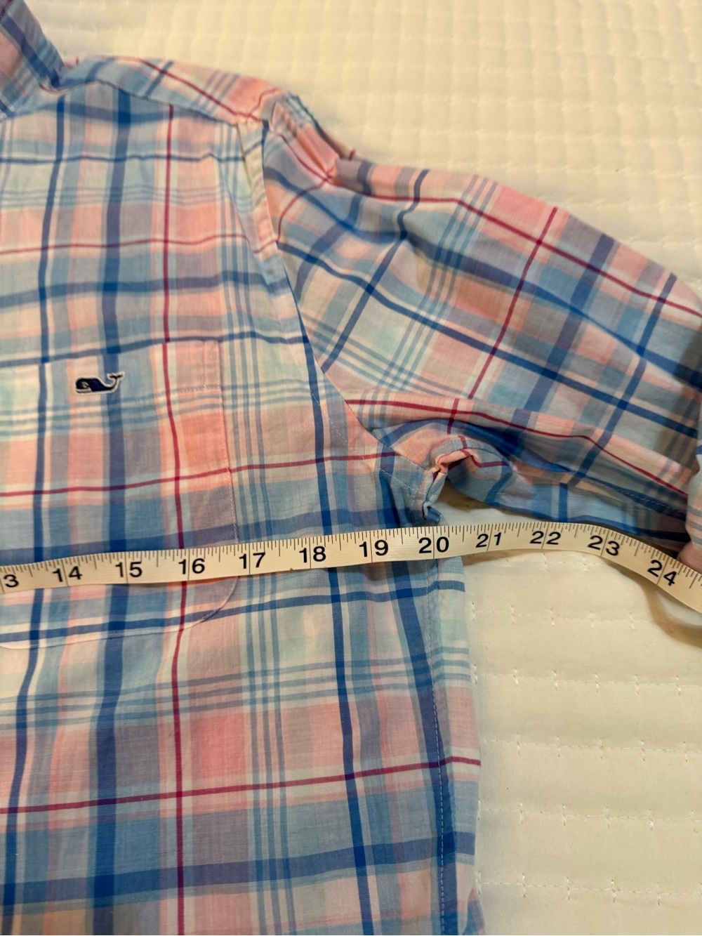 Upcycled Vineyard Vines Light Blue & Pink Plaid Button-Up Shirt -Size M - Picture 7 of 8
